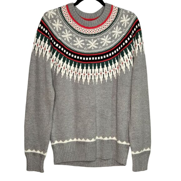 NWT American Eagle Medium Gray Fair Isle Nordic Holiday Winter Wool Blend Sweate - Picture 1 of 8